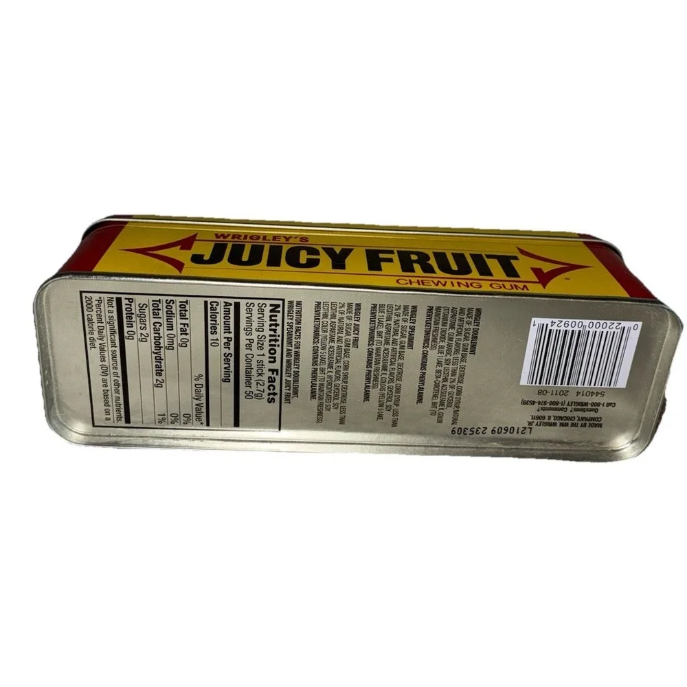 Wrigley's Juicy Fruit Chewing Gum Tin Box  Hinged Lid Empty 6.5x2x2.5